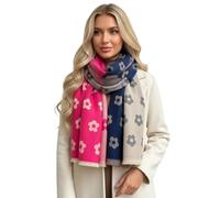 The Accessory Co. Womens Blanket Scarf, Thick Warm Ladies Floral Scarves, Long Large Oversize Shawl Wrap, Gift for Women, Reversible Multicolour Colourful Colour Block Winter Scarf (Fuchsia Floral)