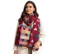 The Accessory Co. Women's Blanket Scarf, Thick Warm Ladies Scarves, Long Large Oversized Soft Shawl Wrap, Gifts for Women, Winter Wool Scarf, Colourful Rainbow (Checked Heart Wine)