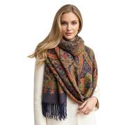 The Accessory Co. Womens Pashmina Scarf Shawl Wrap - Blanket Scarf - Large Long Oversized Paisley Rainbow Ladies Scarves, Winter Scarfs, Thick Warm Indian Shawl Stole (Navy Yellow)