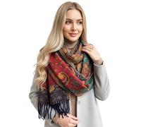 The Accessory Co. Womens Pashmina Scarf Shawl Wrap - Blanket Scarf - Large Long Oversized Paisley Rainbow Ladies Scarves, Winter Scarfs, Thick Warm Indian Shawl Stole (Red Forest Green)