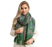 The Accessory Co. Womens Pashmina Scarf Shawl Wrap - Blanket Scarf - Large Long Oversized Paisley Rainbow Ladies Scarves, Winter Scarfs, Thick Warm Indian Shawl Stole (Green Gold)