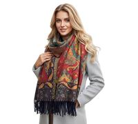 The Accessory Co. Womens Pashmina Scarf Shawl Wrap - Blanket Scarf - Large Long Oversized Paisley Rainbow Ladies Scarves, Winter Scarfs, Thick Warm Indian Shawls, Stole (Green/Red)