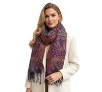 The Accessory Co. Womens Pashmina Scarf Shawl Wrap - Blanket Scarf - Large Long Oversized Paisley Rainbow Ladies Scarves, Winter Scarfs, Thick Warm Indian Shawl Stole (Purple Fushcia)