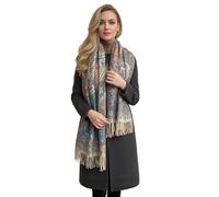 The Accessory Co. Womens Pashmina Scarf Shawl Wrap - Blanket Scarf - Large Long Oversized Paisley Rainbow Ladies Scarves, Winter Scarfs, Thick Warm Indian Shawls, Stole (Cream/Blue)