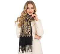 The Accessory Co. Womens Pashmina Scarf Shawl Wrap - Large Long Paisley Floral Ladies Scarf, Cashmere & Cotton, Wearable Winter Blanket Scarf, Colourful Indian Wedding Evening Stole (Gold: Black)