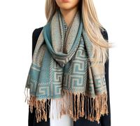The Accessory Co. Womens Scarf Pashmina Shawl Wrap - Large Lightweight Floral Paisley Scarf for Women for Winter, Weddings, Meditation, Prayer & More, Stylish Neck Scarf for Women (Geometric Teal)