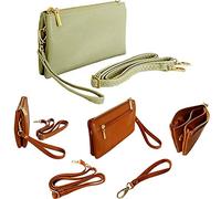 The Accessory Co. Womens Small Clutch Bag Plain Crossbody Purse Multi Compartment Pocket Evening Bridal with Wristlet and Long Shoulder Strap (Light Grey)
