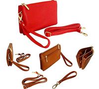 The Accessory Co. Womens Small Clutch Bag Plain Crossbody Purse Multi Compartment Pocket Evening Bridal with Wristlet and Long Shoulder Strap (Red)