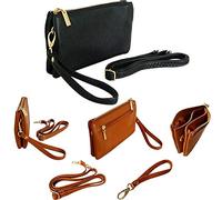 The Accessory Co. Womens Small Clutch Bag Plain Crossbody Purse Multi Compartment Pocket Evening Bridal with Wristlet and Long Shoulder Strap (Black)