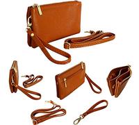 The Accessory Co. Womens Small Clutch Bag Plain Crossbody Purse Multi Compartment Pocket Evening Bridal with Wristlet and Long Shoulder Strap (Tan)