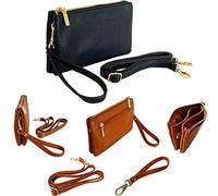 The Accessory Co. Womens Small Clutch Bag Plain Crossbody Purse Multi Compartment Pocket Evening Bridal with Wristlet and Long Shoulder Strap (Navy Blue)