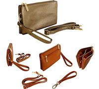 The Accessory Co. Womens Small Clutch Bag Plain Crossbody Purse Multi Compartment Pocket Evening Bridal with Wristlet and Long Shoulder Strap (Metallic Pewter)