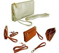 The Accessory Co. Womens Small Clutch Bag Plain Crossbody Purse Multi Compartment Pocket Evening Bridal with Wristlet and Long Shoulder Strap (Silver)