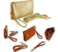 The Accessory Co. Womens Small Clutch Bag Plain Crossbody Purse Multi Compartment Pocket Evening Bridal with Wristlet and Long Shoulder Strap (Gold)