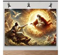 The Adam Creation Photography background fabric shows the classic scene of God and an angel reaching for Adam 350x240CM
