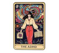 The ADHD Woman Tarot Card Fortune Telling Teller Palm Reading Autism Awareness Neurodivergent Neurodiversity Attention-Deficit Hyperactivity Disorder Humor Funnry 2" Enamel Pin Badge