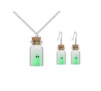 The Adopt a Ghost Necklace Earrings Set for Women Ghost in A Bottle Pendant Necklace Glow In Dark Ghost Dangle Earring Spooky Halloween Jewelry, 4.5*2.2cm, Zinc, No Gemstone