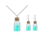 The Adopt a Ghost Necklace Earrings Set for Women Ghost in A Bottle Pendant Necklace Glow In Dark Ghost Dangle Earring Spooky Halloween Jewelry, 4.5*2.2cm, Zinc, No Gemstone
