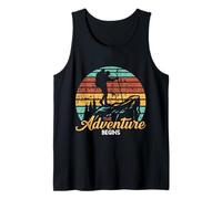 The Adventure Begins Hiking | Retro Sunset Mountain Camping Tank Top
