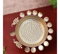 The Advitya Handcrafted Brass Urli for Home Decor|Uruli Diya Potpourri Bowl for Floating Flower Decoration and Tea Light Candles |Office and Diwali Decoration Items (Peacock Urli - Large), Gold