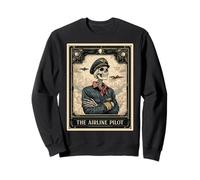 The Airplane Pilot Aviation Tarot Card Skeleton Witchy Moon Sweatshirt