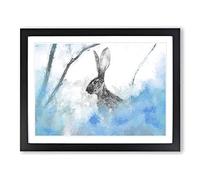 The Alert Hare In Blue Modern Art Framed Print | A4 Black Framed Wall Art | Ready to Hang | Modern Animal Picture | Living Room Bedroom Lounge Office