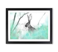 The Alert Hare In Green Modern Art Framed Print | A2 Black Framed Wall Art | Ready to Hang | Modern Animal Picture | Living Room Bedroom Lounge Office