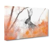 The Alert Hare in Orange Canvas Print | Gallery Wrapped 30mm Frame Wall Art | 30x20 inches | Ready to Hang | Contemporary Animals Picture | Living Room Bedroom Lounge Office
