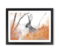 The Alert Hare In Orange Modern Art Framed Print | A4 Black Framed Wall Art | Ready to Hang | Modern Animal Picture | Living Room Bedroom Lounge Office