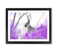 The Alert Hare In Pink Modern Art Framed Print | A2 Black Framed Wall Art | Ready to Hang | Modern Animal Picture | Living Room Bedroom Lounge Office
