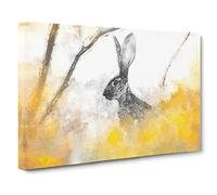 The Alert Hare In Yellow Canvas Print | Gallery Wrapped 30mm Frame Wall Art | 30x20 inches | Ready to Hang | Modern Animals Picture | Living Room Bedroom Lounge Office