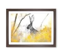 The Alert Hare In Yellow Modern Art Framed Print | A3 Walnut Framed Wall Art | Ready to Hang | Modern Animal Picture | Living Room Bedroom Lounge Office
