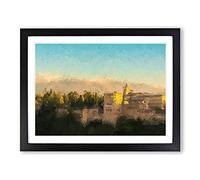 The Alhambra In Granada Spain In Abstract Modern Art Framed Wall Art Print, Ready to Hang Picture for Living Room Bedroom Home Office Décor, Black A2 (64 x 46 cm)