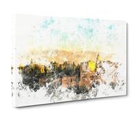 The Alhambra In Granada Spain Watercolour Canvas Print | Gallery Wrapped 30mm Frame Wall Art | 24x16 inches | Ready to Hang | Modern Picture | Living Room Bedroom Lounge Office