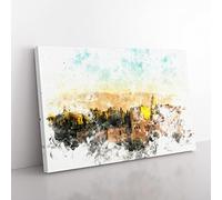 The Alhambra In Granada Spain Watercolour Modern Canvas Wall Art Print Ready to Hang, Framed Picture for Living Room Bedroom Home Office Décor, 50x35 cm (20x14 Inch)