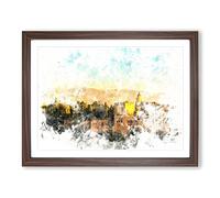 The Alhambra In Granada Spain Watercolour Modern Framed Print | A2 Walnut Framed Wall Art | Ready to Hang | Modern Historical Picture | Living Room Bedroom Lounge Office