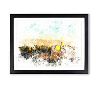 The Alhambra In Granada Spain Watercolour Modern Framed Wall Art Print, Ready to Hang Picture for Living Room Bedroom Home Office Décor, Black A2 (64 x 46 cm)