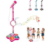 The All-in-On/e Microphone Toy, Kids Karaoke Machine with Adjustable Stand, Colorful Lights and Echo Effect, Children’s Singing Toys, Birthday for Girls Boys (A)