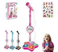 The All-in-One Microphone Toy, 2026 New Kids Karaoke Machine with Adjustable Stand, Colorful LED Lights, Echo Effects & Built-in Music, Children's Microphone for Boys & Girls (Blue)