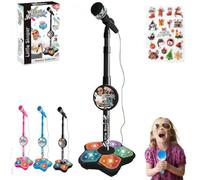 The All-in-One Microphone Toy, 2026 New Kids Karaoke Machine with Adjustable Stand, Colorful LED Lights, Echo Effects & Built-in Music, Children's Microphone for Boys & Girls (Blue)