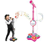 The All-in-One Microphone Toy, Echo Microphone for Kids, 2026 New Karaoke Microphone Toy with Adjustable Stand and LED Lights, Christmas Birthday Gifts for Little Singers (Pink)