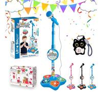 The All in One Microphone Toy, Echo Toy Microphone Got Built-in Music, Portable Toddler Microphone Toy with Adjustable Stand and LED Lights, Christmas Birthday Gifts for Little Singers (Blue)