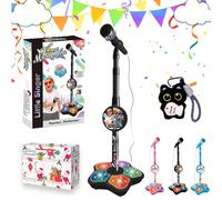 The All in One Microphone Toy, Echo Toy Microphone Got Built-in Music, Portable Toddler Microphone Toy with Adjustable Stand and LED Lights, Christmas Birthday Gifts for Little Singers (Black)