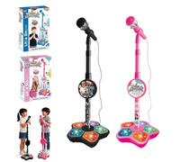 The All-in-One Microphone Toy for Kids with Stand, Got Built-in Music, Colorful Lights, Echo Effects, Portable Karaoke Machine for Singing, Music Play, Fun and Easy-to-Use (Pink+Black)