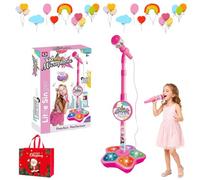 The All-in-One Microphone Toy for Kids with Stand, Got Built-in Music, Colorful Lights, Echo Effects, Portable Karaoke Machine for Singing, Music Play, Fun and Easy-to-Use (Pink)