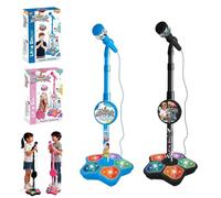 The All-in-One Microphone Toy for Kids with Stand, Got Built-in Music, Colorful Lights, Echo Effects, Portable Karaoke Machine for Singing, Music Play, Fun and Easy-to-Use (Pink)