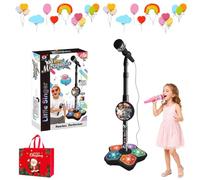 The All-in-One Microphone Toy for Kids with Stand, Got Built-in Music, Colorful Lights, Echo Effects, Portable Karaoke Machine for Singing, Music Play, Fun and Easy-to-Use (Black)