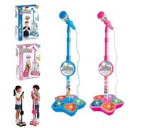 The All-in-One Microphone Toy for Kids with Stand, Got Built-in Music, Colorful Lights, Echo Effects, Portable Karaoke Machine for Singing, Music Play, Fun and Easy-to-Use (Pink)