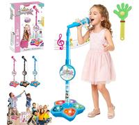 The All-in-One Microphone Toy, Kids Microphone with Stand, Adjustable Stand, Speaker & LED Lights, Funny Karaoke Microphones Toy for Singing, Boys & Girls (Pink)