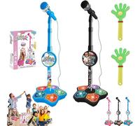 The All-in-One Microphone Toy, Kids Microphone with Stand, Adjustable Stand, Speaker & LED Lights, Funny Karaoke Microphones Toy for Singing, Boys & Girls (Pink)